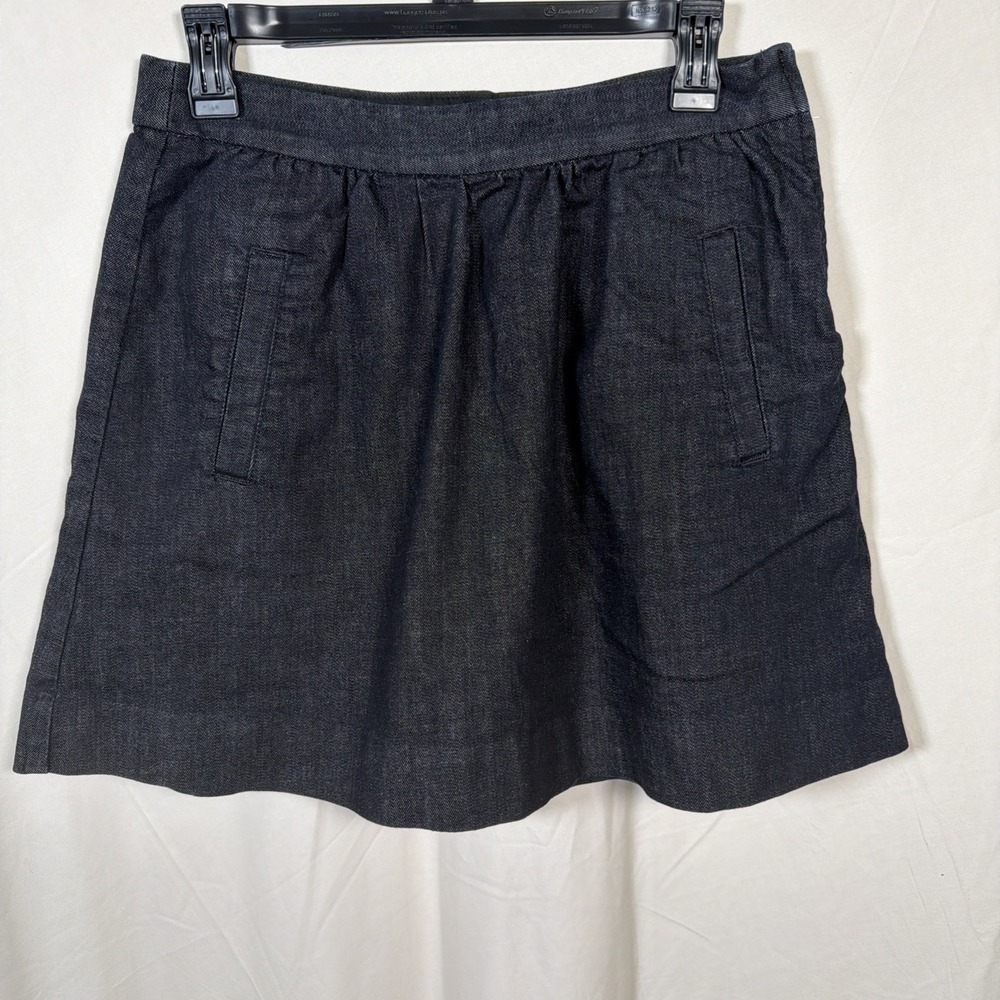 J.Crew Denim Skirt Size 6 Dark Wash Elastic Waist A-Line‎ Pockets